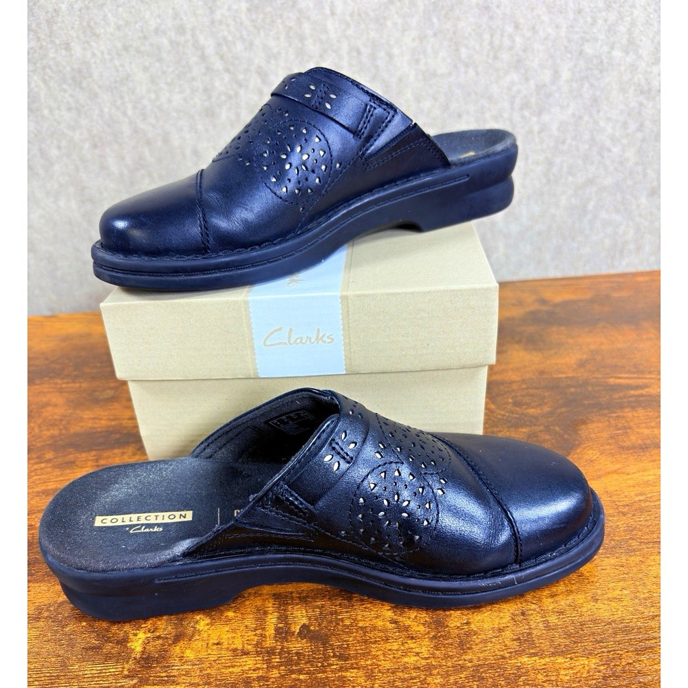 Clarks Collection Patty Renata Women's 6.5M Black Leather Mule Clogs SR-585